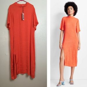 Vibrant Orange Midi Dress Side Slit Elegant Silhouette Plus Size Avai: 2X/4X